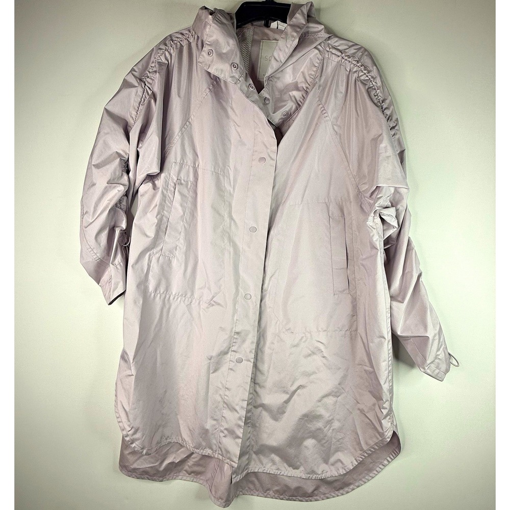 SOSKEN Hara Women's Hooded Snap Front Long Rain Coat Lavender Size L